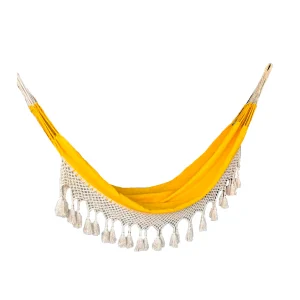 Hamaca Artesanal en Hilo en color Amarillo Con Fleco MY